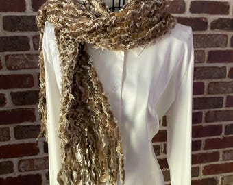Chunky Interwoven Faux Fur Scarf, Rustic Knit Wrap, Soft Boa Style