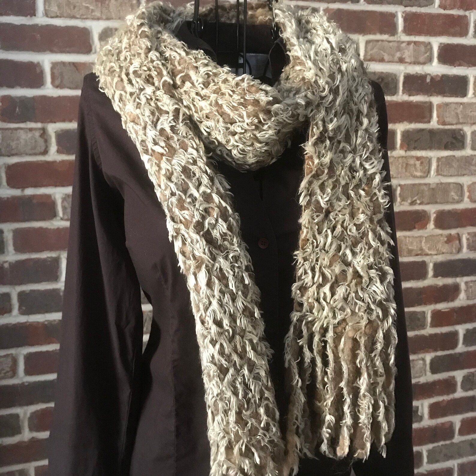 Open Weave Faux Fur Boa Scarf Long Interweaved Knit Scarf Etsy