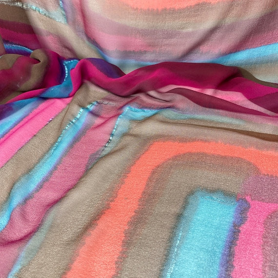 Vintage Tie-dye Chevron Silk Scarf with Metallic Accents