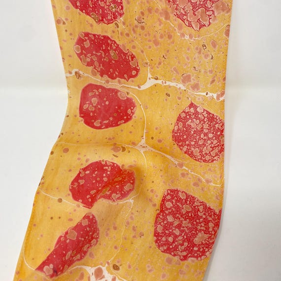 Vintage Retro Silk Abstract Watermark Scarf Oblong Scarf Peach, Orange, Red and White Silk Veined Tie-dye Scarf