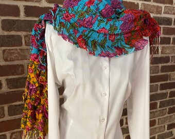 Hand-Dyed Blue Boho Scarf: Vintage Ruching Wrap, Renfaire Accessory