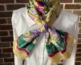 Vintage Floral Garden Scarf, Romantic Purple Flowers Spray Against A Yellow Gold Background Oblong Scarf