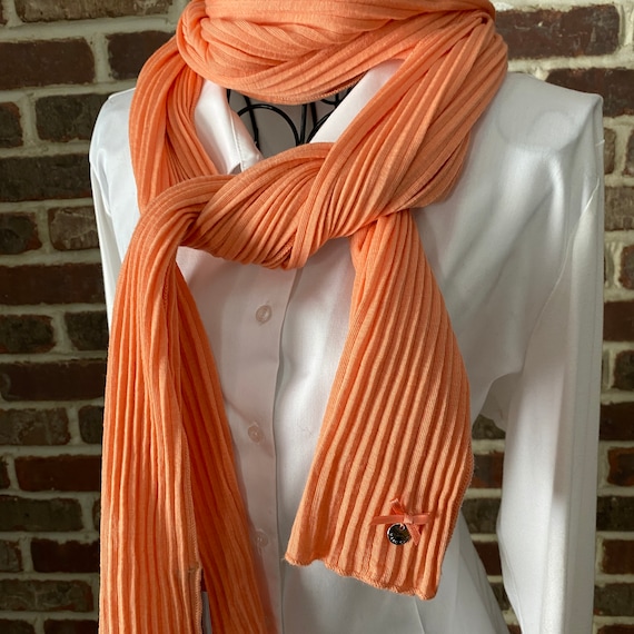 Vintage Peach Pleated Scarf by Marc Cain, Oblong Long Scarf