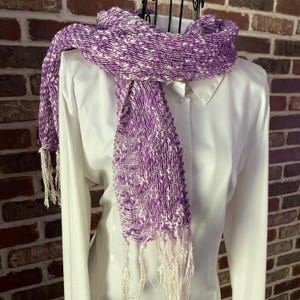 Vintage Boho Purple Scarf, Open Weave Rustic Long Hobo Style Scarf