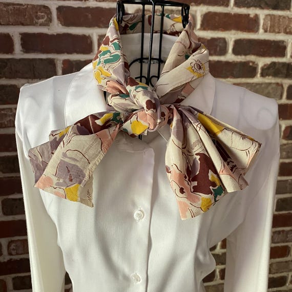 Vintage Neutral Silk Scarf – Oblong Floral Neck Scarf with a Cacophony of Botanical Bounty