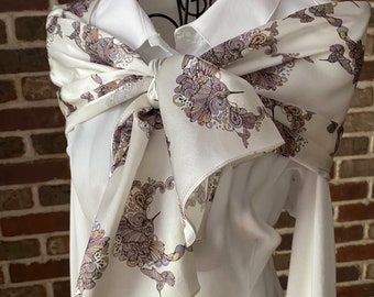 Hummingbird Silk Satin Scarf, Animal Print Women's Oblong Silk Scarf, Wearable Art Scarf