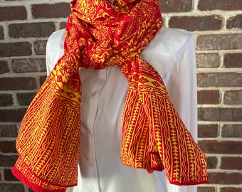 Vintage Red and Yellow My Ocean Blanket Scarf, Vibrant Fire Red Design