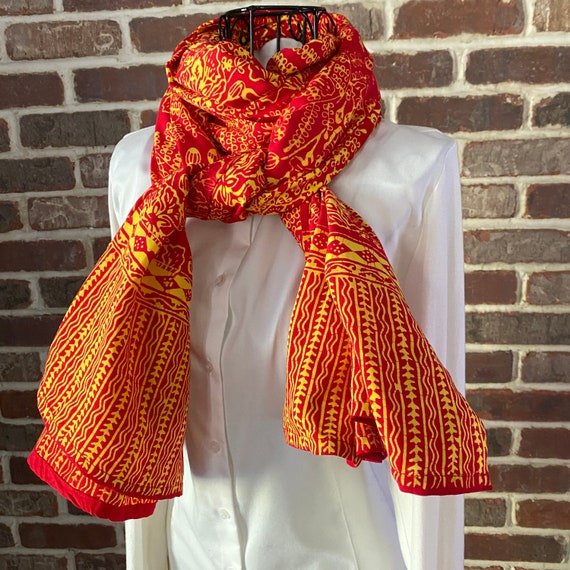 Vintage Red and Yellow My Ocean Blanket Scarf, Vibrant Fire Red Design