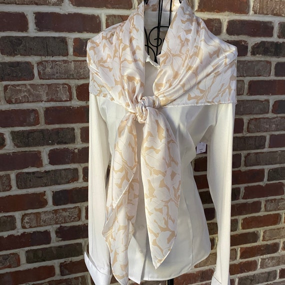 Leaf Print Italian Style Scarf, Porcelain White and Beige, Large Square Liz Claiborne Scarf