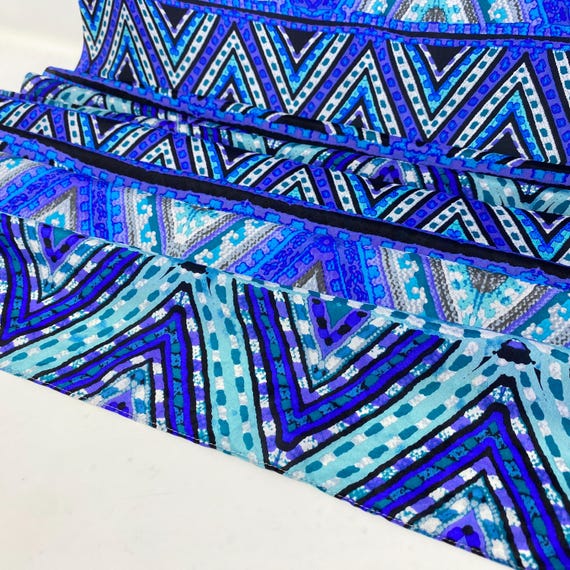Vintage Echo Vibrant Blue Maximalist Style Scarf Silk Abstract Diamond Scarf Echo New York Scarf Designer Scarf Argyle Pattern