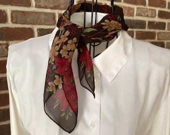 Vintage Silk Floral Scarf, Square Neck Scarf