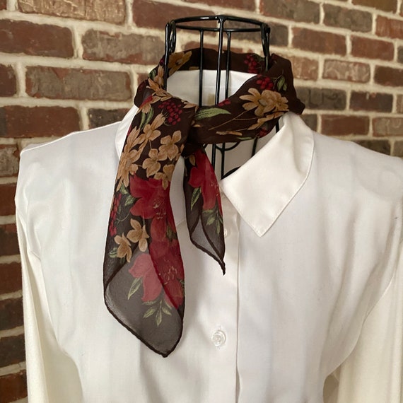 Vintage Silk Floral Scarf, Square Neck Scarf