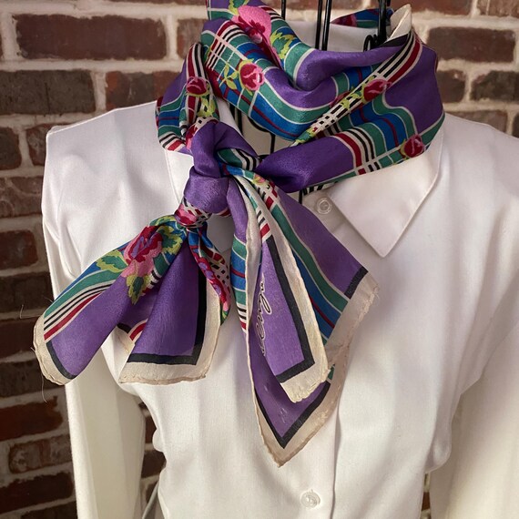 Vintage Preppy Style Silk Scarf – Maximalist Plaid and Floral by Xenze