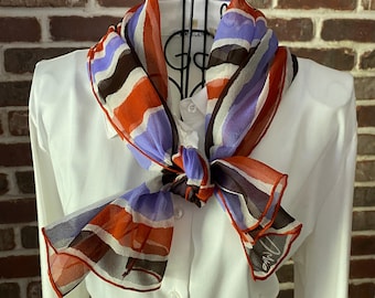 Vera Neumann Silk Scarf: Vintage Mod Geometric Print, Hand-Rolled