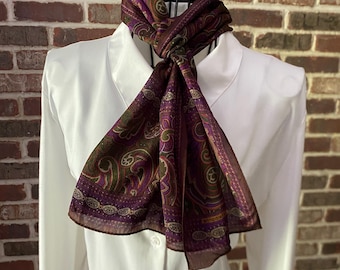 Vintage Purple Paisley Silk Scarf | 1980s Mosaic Neck Scarf | Preppy Boho | Retro Italian Style