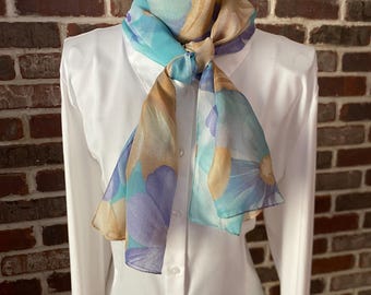 Vintage Lily Scarf – Dreamy Sheer Floral Wrap in Soft Spring Hues