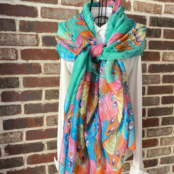 Vintage Papillon / Butterfly Scarf, Extra Long Scarf