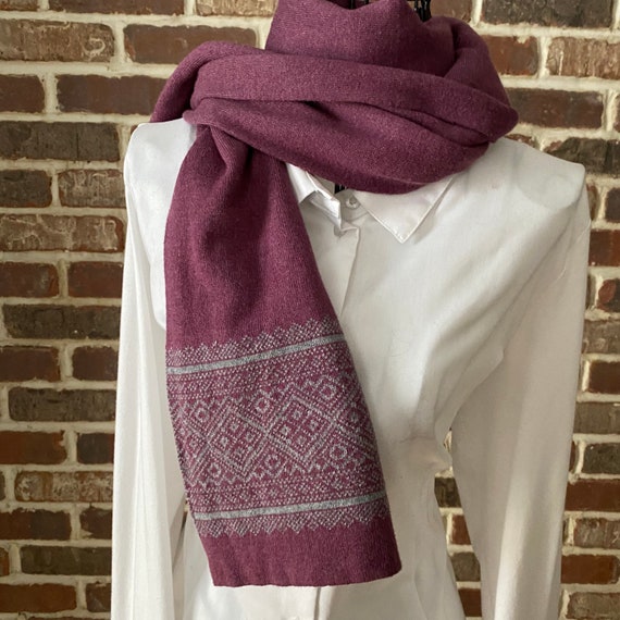Vintage Wool Knit Ski Scarf, Long Nordic Scarf