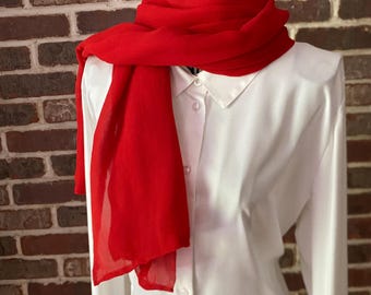 Vintage Silk Red Scarf Monochromatic Vibrant Cherry Red Neck Wrap | Bold High Fashion