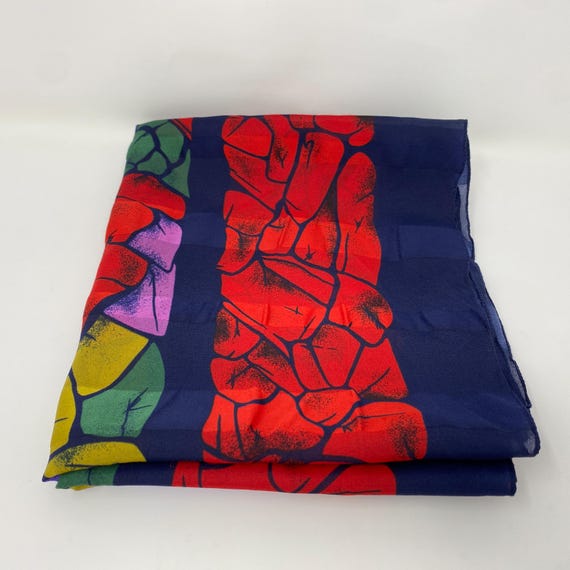 Foulard Vintage Italie - Polyester Motif Bijoux Et Pierres Précieuses, Couleur Vert Kaki, TBE