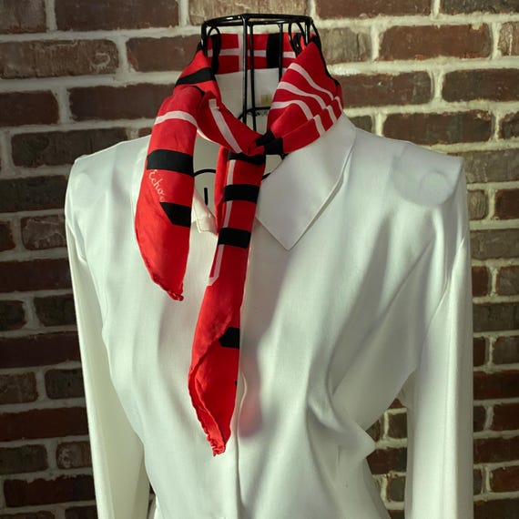 Vintage Echo Silk Square Scarf, Bold Diamond Abstract Print, Red and Black Preppy Minimalist Look