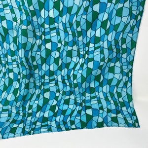 Vintage Geometric Mod Print Square Scarf, 1970&#39;s Style Scarf, Robin Blue and Green