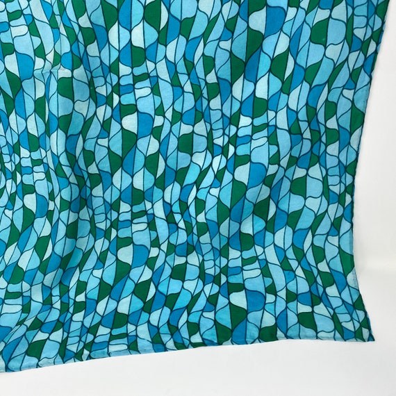 Vintage Geometric Mod Print Square Scarf, 1970's Style Scarf, Robin Blue and Green