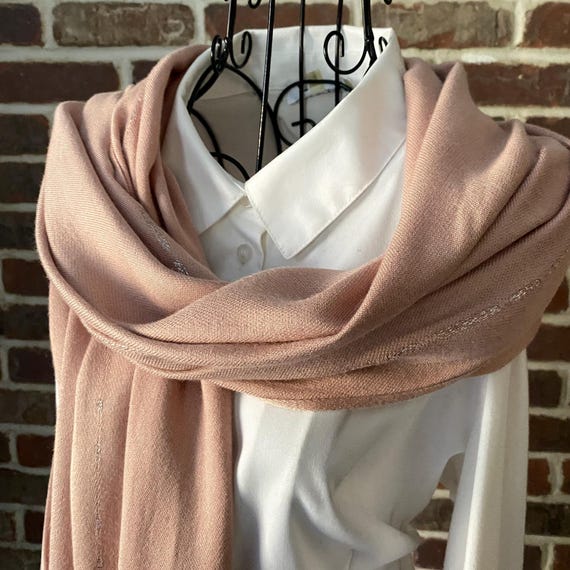 Pink Party Scarf – Jones New York Dusty Rose Silver Fringe Pashmina Style