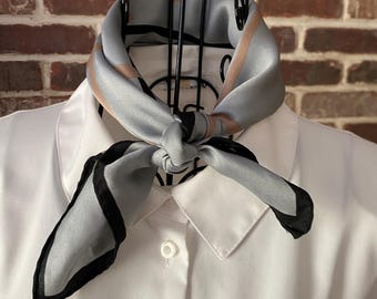 Vintage Geometric Print Scarf, Gray Black White Bandana, Square Neck Scarf