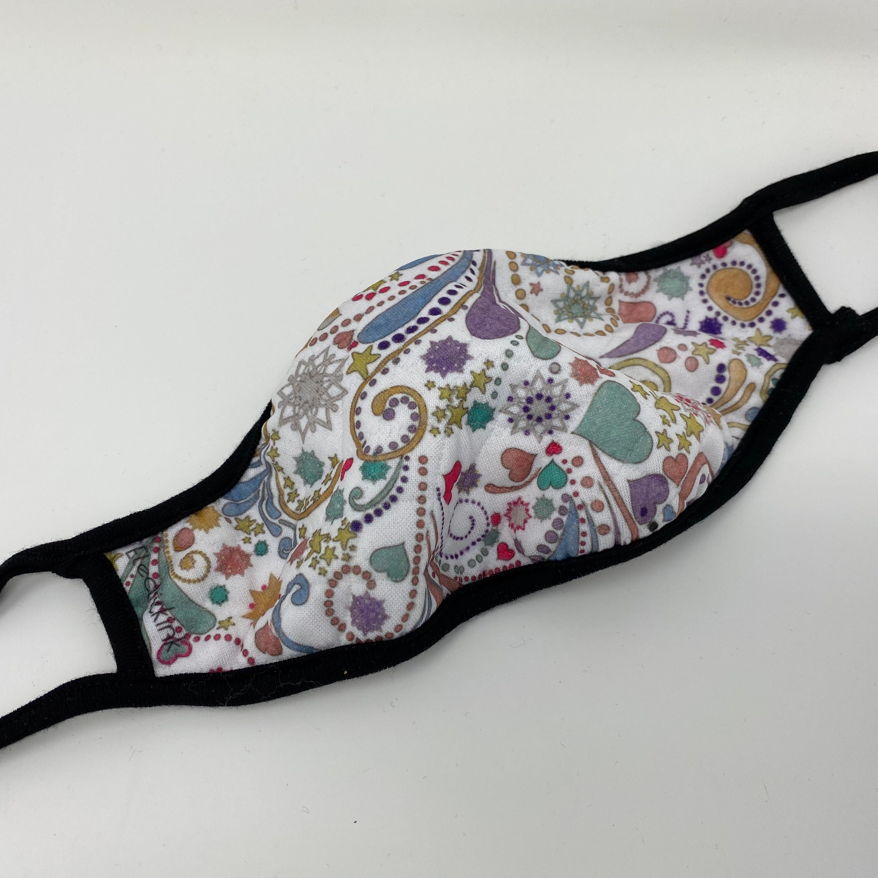 Face Mask, Quilted Fabric Fashionable Swirl & Heart Designed, Washable