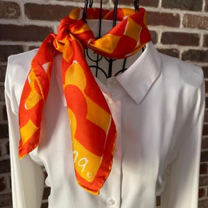 Vintage Vera Neumann Silk Scarf – Yellow Orange Abstract Print – Authentic 1960s Mod Accessory – Retro American Classic Style