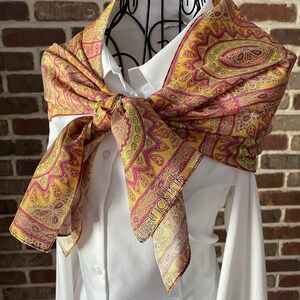 Sunburst Silk Scarf, Burnt Orange Indian Sun Print Women&#39;s Oblong Silk Twill Scarf, Wearable Art Scarf Original Design Scarf