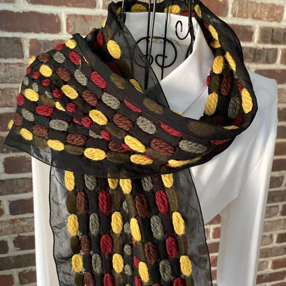 Vintage Chunky Artisan Honeycomb Silk and Wool Yarn Interwoven Scarf Hand Knit Scarf Eclectic Style