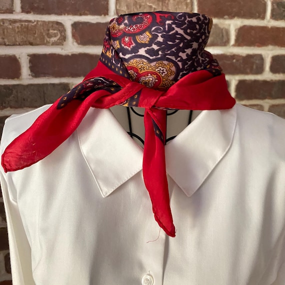 Vintage Byzantine Mosaic Scarf Red Floral Print Scarf Dramatic Square Scarf, Preppy 1980s Power Scarf
