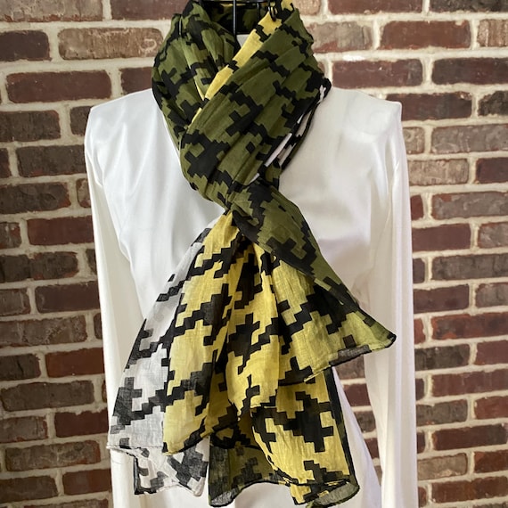 Indie Y2K Vintage Super Large Houndstooth Minecraft Cotton Scarf Ombre White, Yellow, Army Green Scarf Gaming Digital Camo Scarf Extra Large