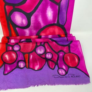 vintage foulard en soie à imprimé cercle Oscar de la Renta, écharpe de créateur en soie rose et violet