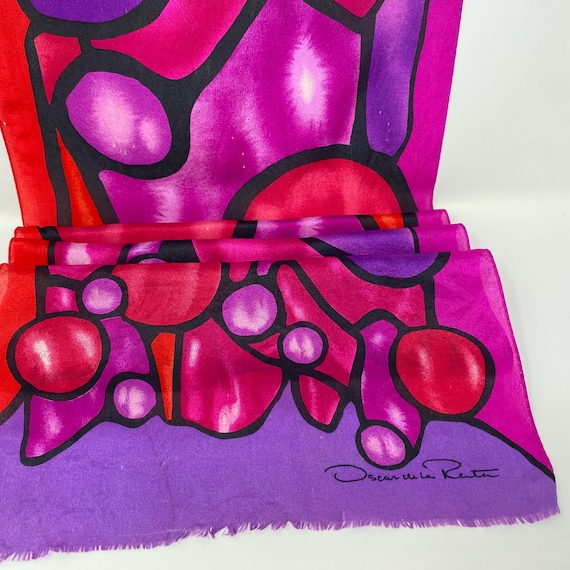 Vintage Oscar de la Renta Circle Print Silk Scarf, Collector's Signature Item Scarf Pink & Purple Silk Designer Scarf