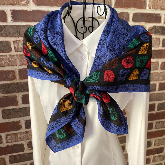 Vintage Albert Nipon Silk Scarf – Cobalt Blue Lar… - image 3