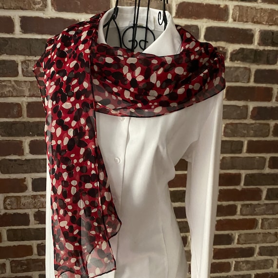 Vintage Red Sheer Polka Dot Scarf, Preppy Scarf