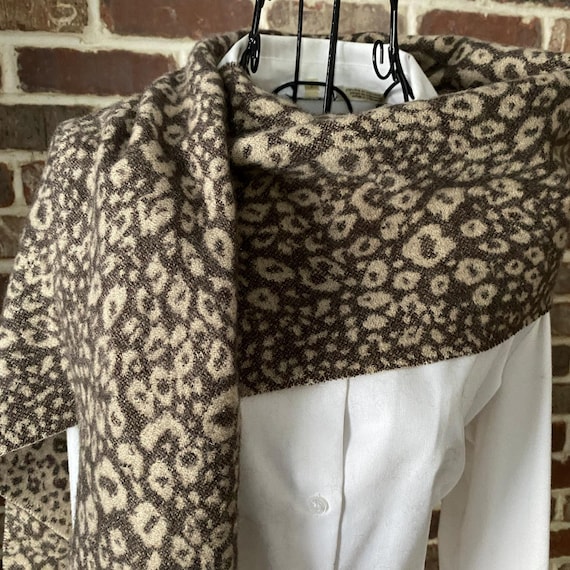 Vintage Cheetah Cashmere Scarf Animal / Leopard Print Scarf in Reversible Brown and Beige Spots with Beige Fringe