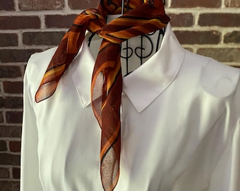 Vintage Autumn Striped Scarf, Burnt Pumpkin Orange & Brick Red Bandana, Fall Colors Neck Scarf