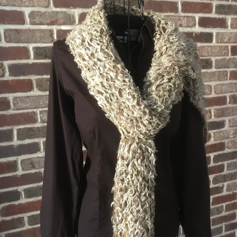 Open Weave Faux Fur Boa Scarf, Long Interweaved Knit Scarf, Bohemian Scarf image 2