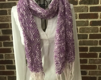 Vintage Purple Open Weave Scarf, Boho Scarf, Rustic Style Scarf, Extra Long Scarf
