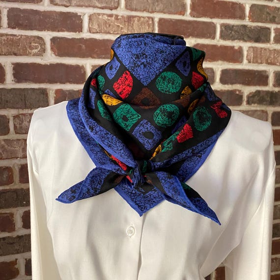 Vintage Albert Nipon Silk Scarf – Cobalt Blue Lar… - image 6