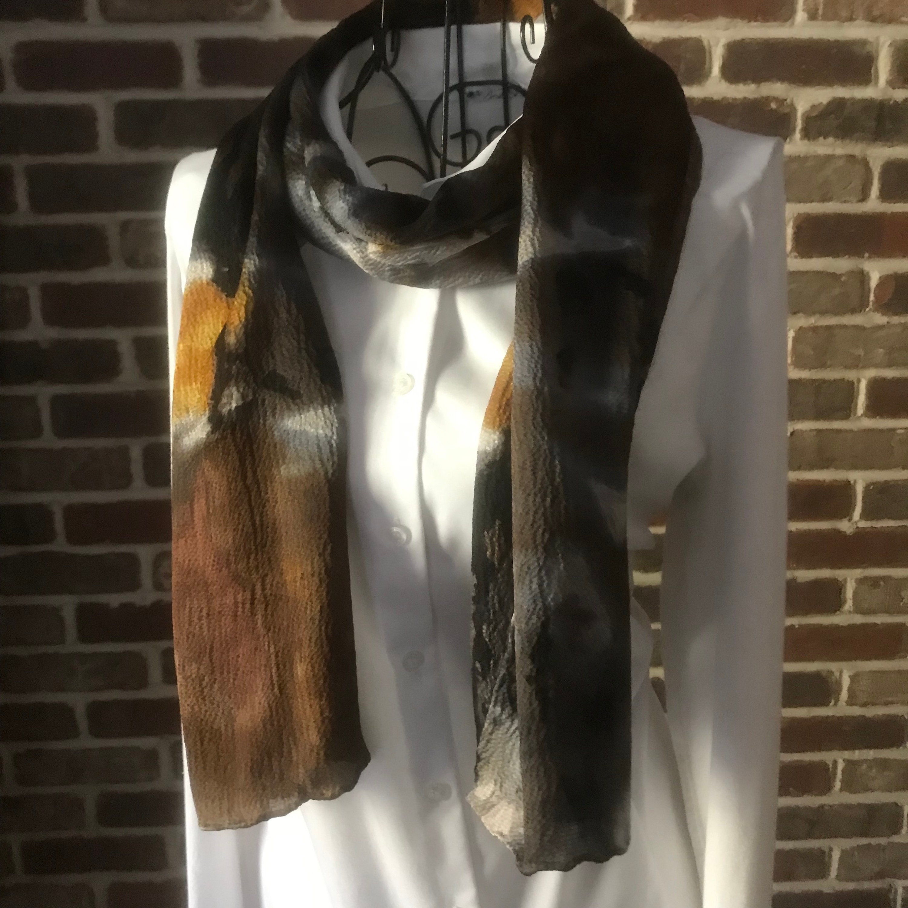 Vintage Tie-dye Scarf Gray and Gold Puckered Scarf Boho - Etsy