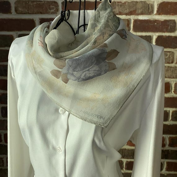 Vintage Halston Silk Scarf – Sheer Gossamer Square Neck Scarf, 70s Minimalist Designer Accessory