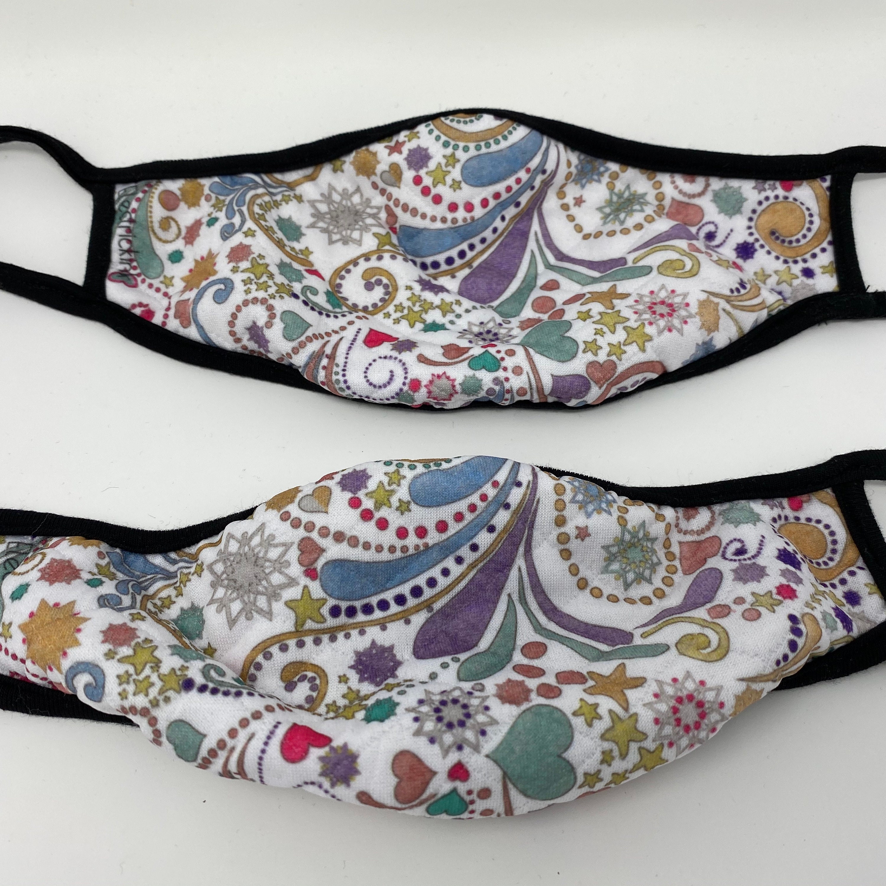 Face Mask, Quilted Fabric Fashionable Swirl & Heart Designed, Washable