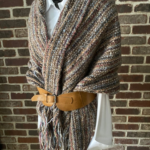Vintage Blanket Scarf Hand-Woven Wool, Hand Spun S