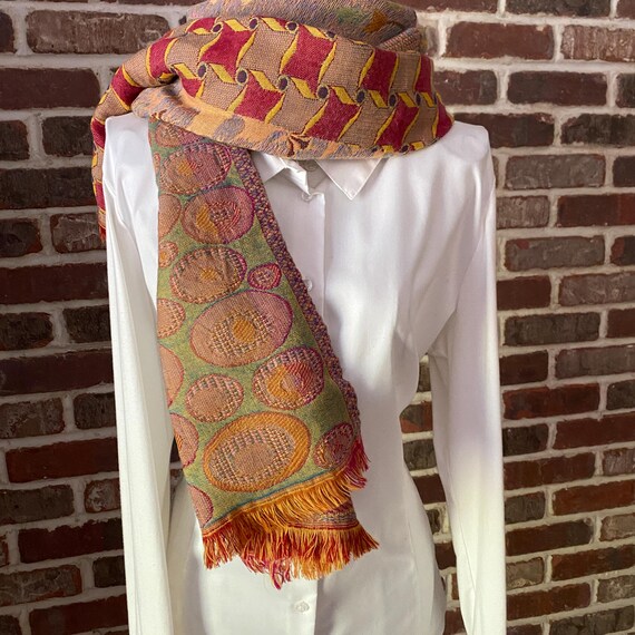 Indie Y2K Wool Shawl – Butter Yellow Pure Wool Jacquard with Fringe Ends Blanket Scarf