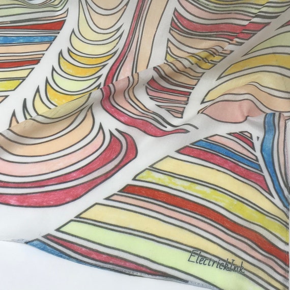 Rainbow Print Scarf, Soft Square Scarf, Hand Colored Scarf Wearable Art Scarf